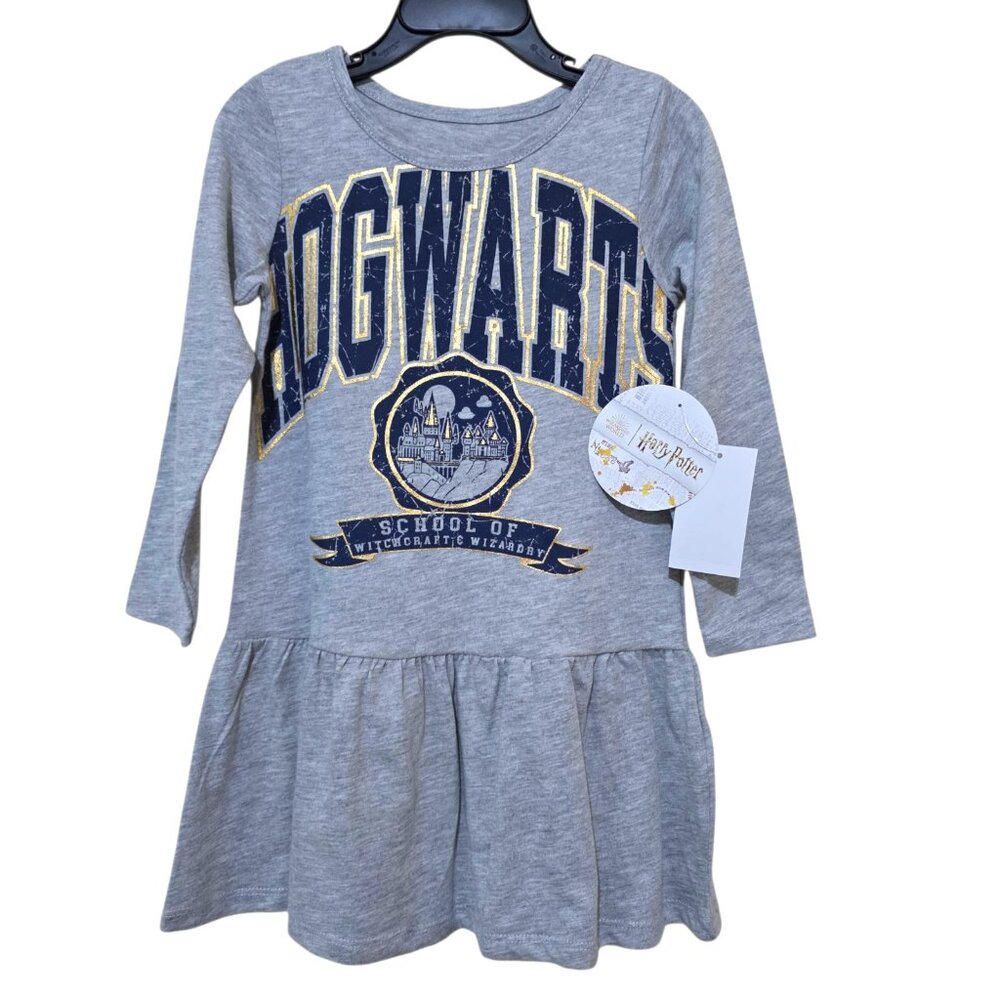 Harry Potter Hogwarts Toddler Girls Print Drop Waist Dress Long Sleeves Sz 2T-4T